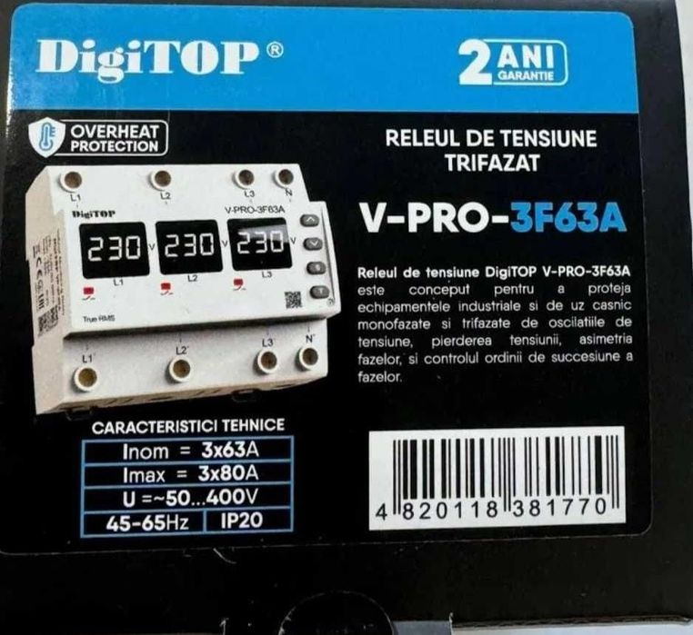 Releul de protectie tensiune trifazat DigiTop V-PRO-3F63A