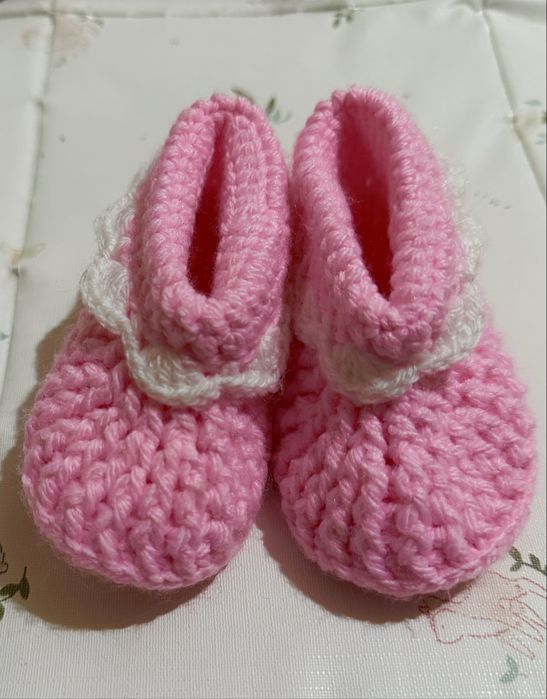 Set roz croșetat de mână nou-născut fetiță(0–1 lună)