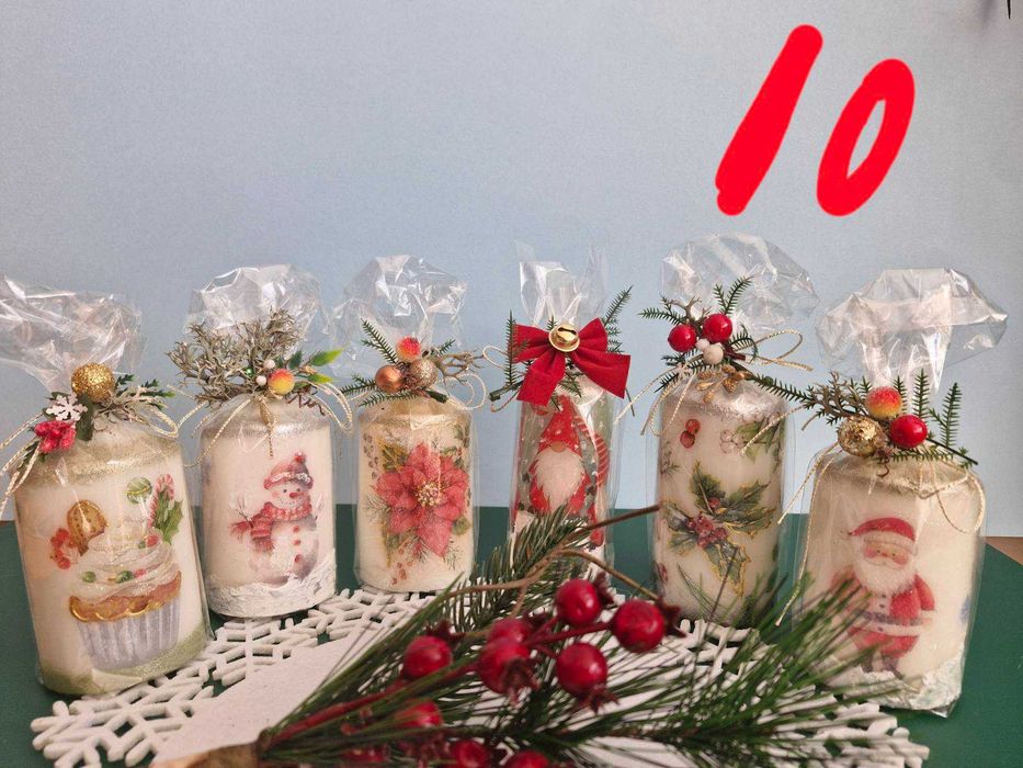 Коледни декупажни свещи