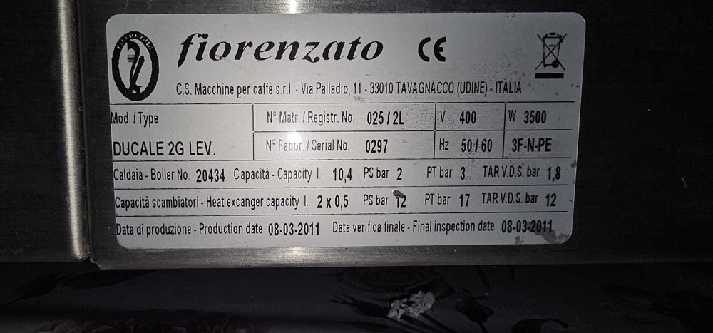 Fiorenzato Ducale 2 group manual+ Rasnita F5/GA