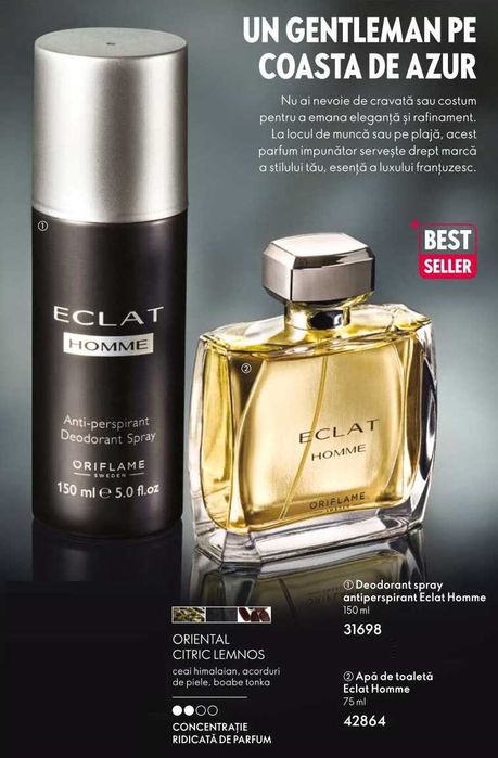 Set Eclat Homme Oriflame ( apa de toaleta + deo spray )