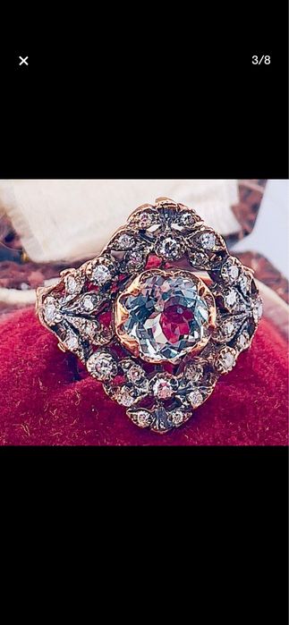Inel aur roz 9 ct cu acuamarin si diamante