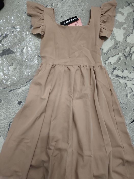 Платье бежевая бабочка Французский длина юбка сборку крылышка рукав С