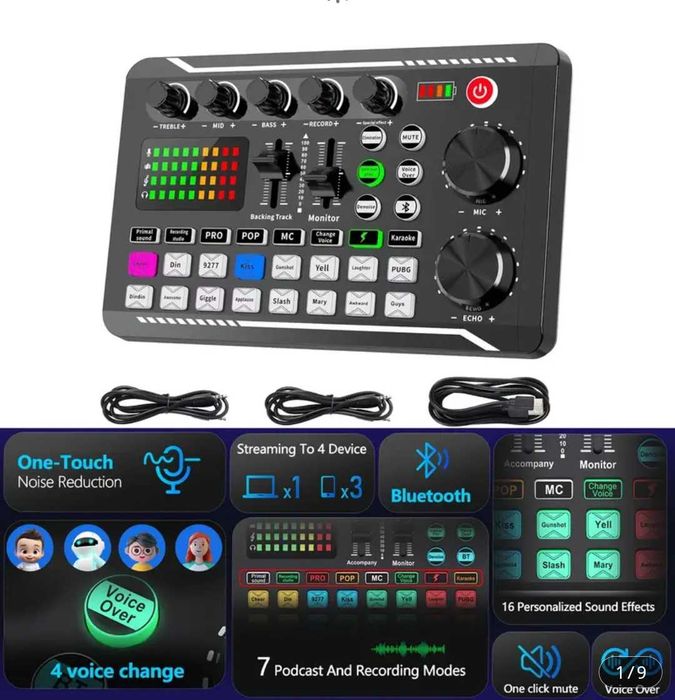Placa de sunet externa cu efecte de sunet și voce Mixer DJ Amplificare sunet Bluetooth 5.0 și baterie integrata , Ideal Karaoke Podcast sau Tiktok