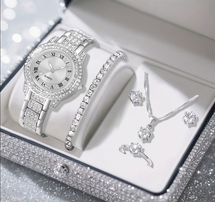 Стилен комплект от 6 части,
шикозен дамски ежедневен часовник