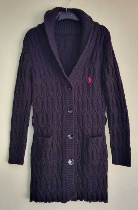 Cardigan lung, negru intens, lana 50%, bumbac 50%, marimea S