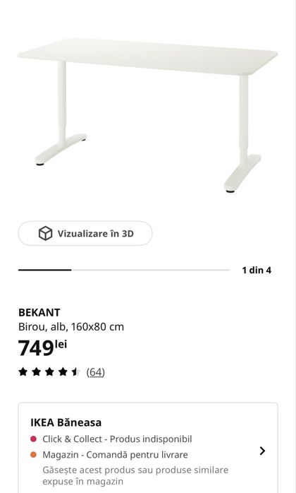Birou IKEA BEKANT 160x80 cm – alb – stare bună