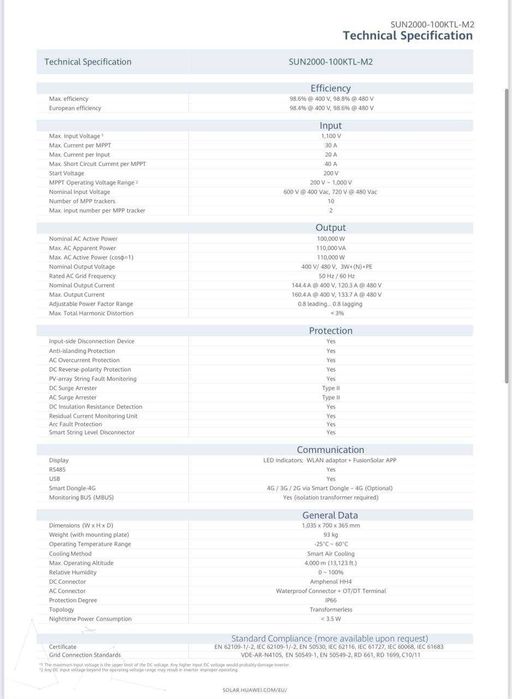 солнечный инвертор 100квт huawei On grid