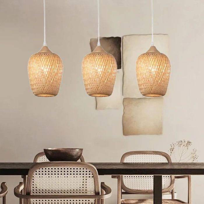 Бамбукова таванна лампа Висяща стил Бохо, Ратан Boho 3×E27