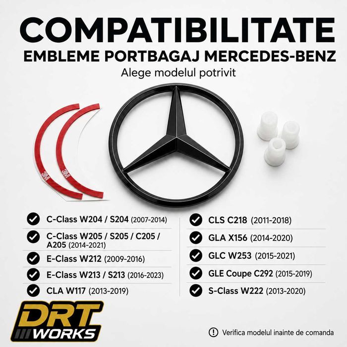Emblemă Portbagaj Mercedes-Benz Negru Lucios A-Class C-Class E-Class CLA CLS GLA GLC GLE S-Class