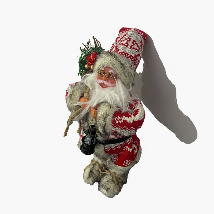 Mos Craciun Care Canta Muzica De Craciun cu Sac Cadou Si Felinar 30cm