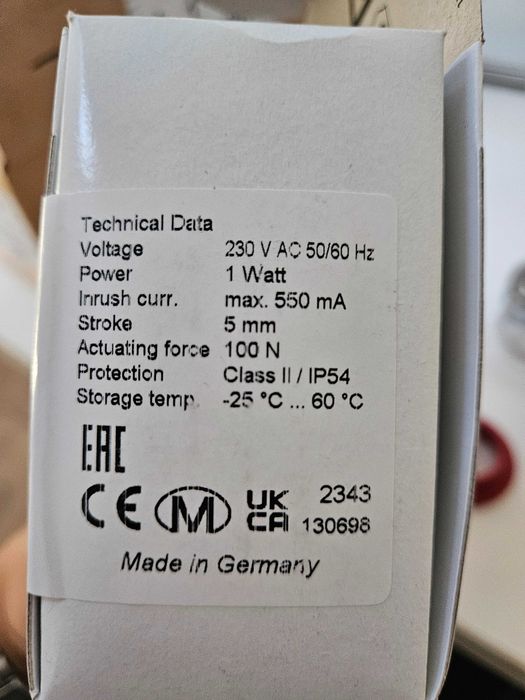 6 бр. Herz електротермична задвижка, нормално отворена, 220v