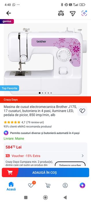 Masina de cusut electromecanica Brother J17S