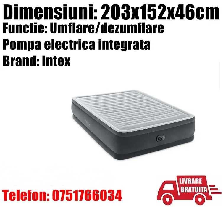 Saltea Pat Gonflabil Intex 2 Persoane Cort 203x152x46cm + Pompa