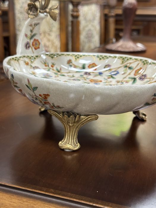 Fructiera din portelan craquelle si elemente bronz