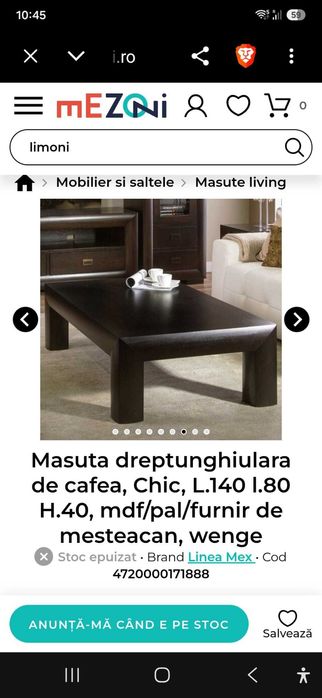 Masa de cafea Chic Mobexpert wenge, furnir mesteacan