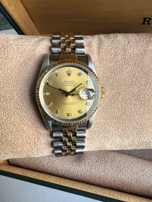 36 mm Rolex Oyster Datejust aur-otel,cadran cu diamante,Automatic cal3135,ref16233