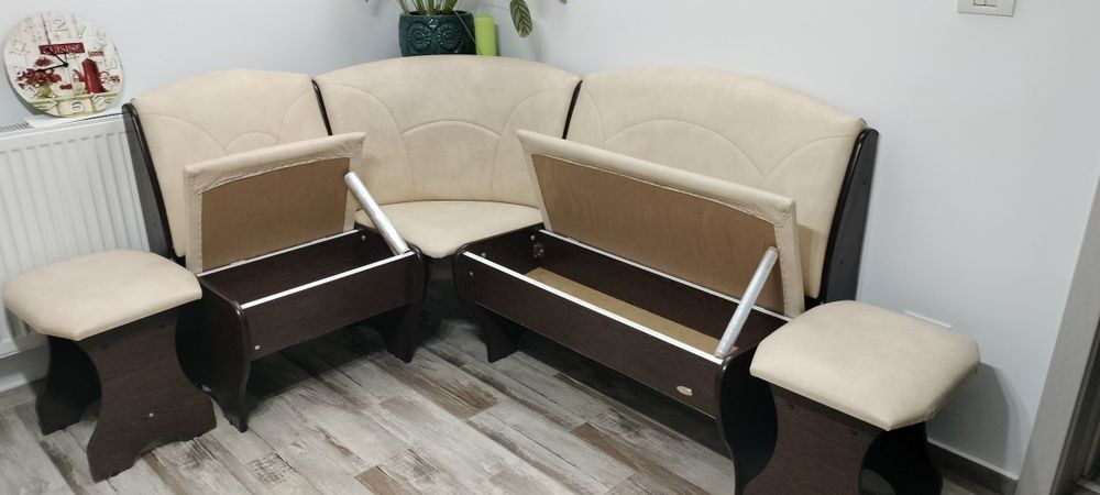 Coltar bucatarie Cleo 3, cu 2 tabureti, cu lada,