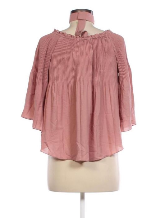 Плисиран топ с паднали рамене в цвят пепел от рози, S
