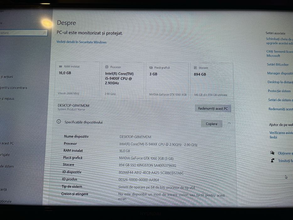 Vand pc ram 16gb i5-9400f2.90hz 1tb ssd 1100 de lei totu