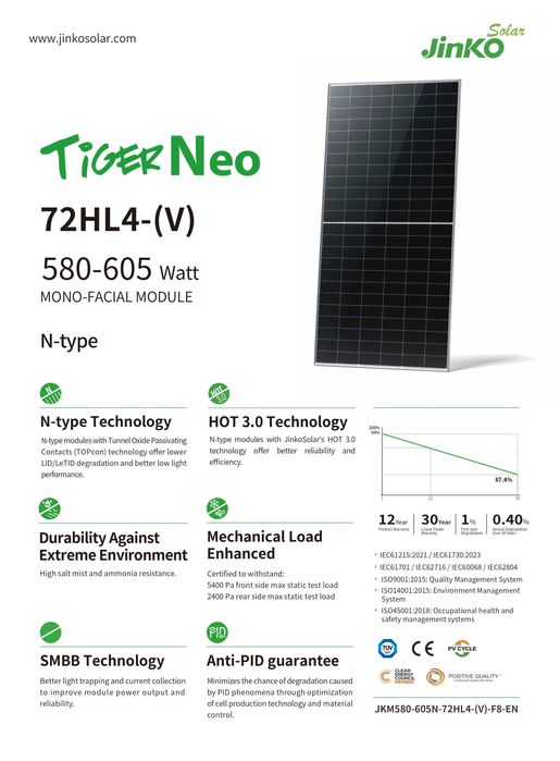 Panouri fotovoltaice Jinko Tiger Neo 595W(JKM595N-72HL4-V)