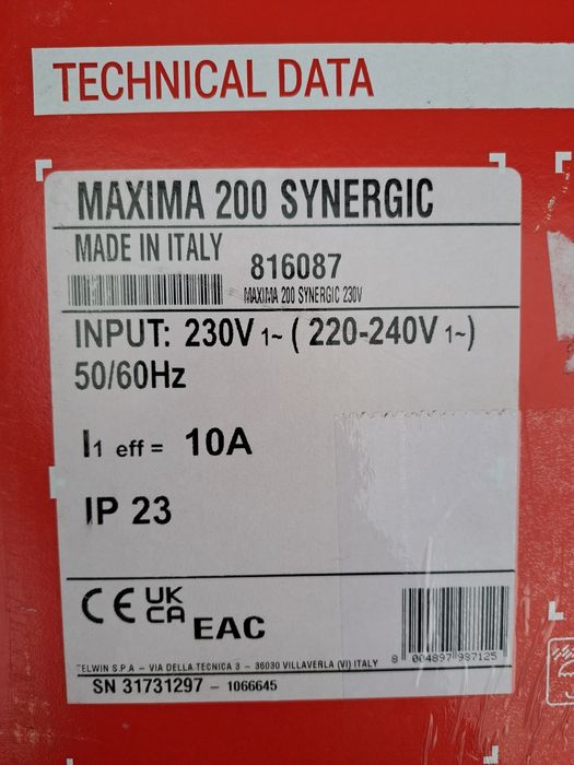 Aparat de sudura Telwin Maxima 200 Synergic tip MIG-MAG Cod:816087 Nou