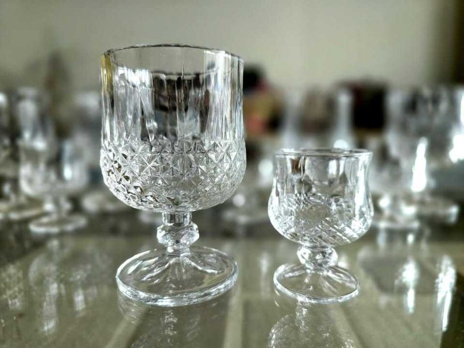 Нови! Комплект кристални чаши за вино и уиски или ракия