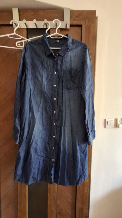 Дамски черен гащеризон голям размер, дънкова рокля, деним L размер