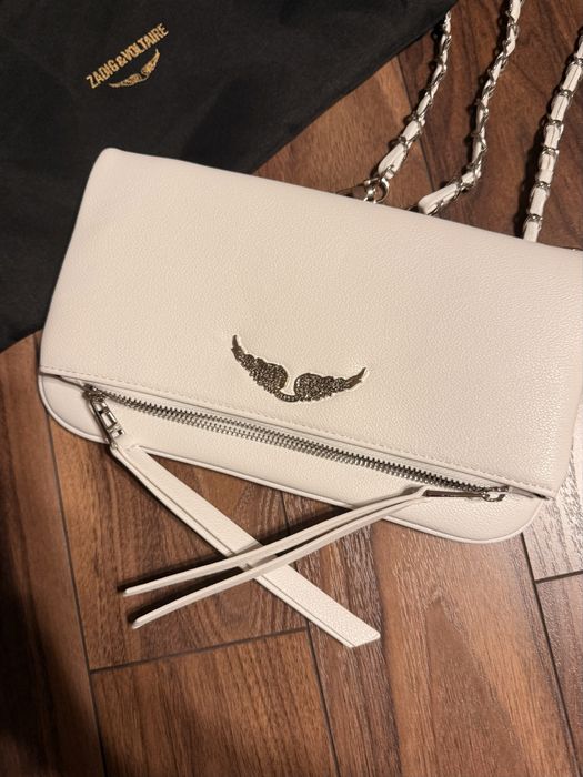Geanta Zadig & Voltaire Alba Alb White Silver Argintiu Clutch