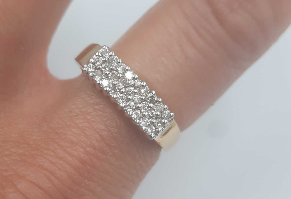 Superb inel vintage din aur de 14 k si 27 diamante naturale 0.30 ct