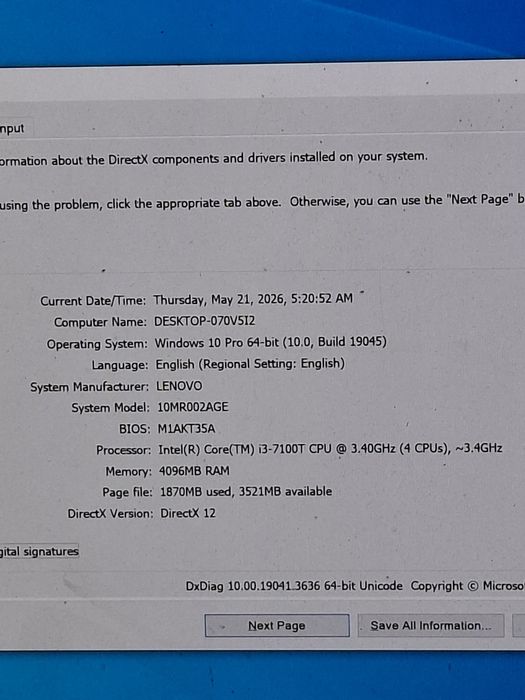 Mini pc lenovo i3 7100t ,ssd128g