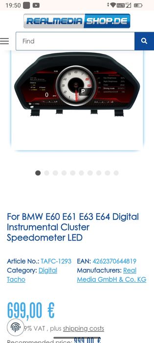 Bord digital 12.3" pentru BMW Seria 5/6 E60/E61/E63/E64Folosit, funcțional perfect!