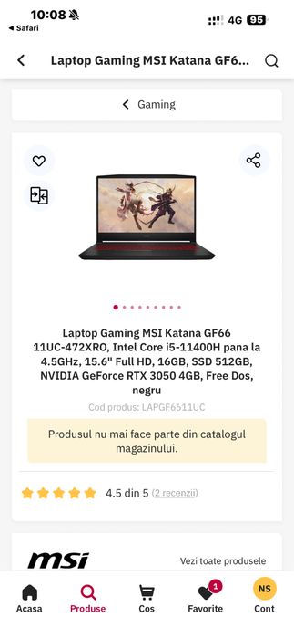 Laptop MSI Katana GF66