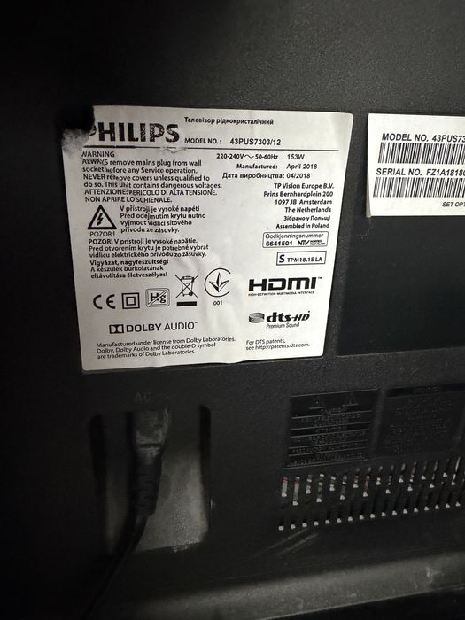 smart TV Philips 43pus7303/12 DEFECT
