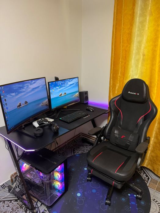 Setup Gaming Complet , Gata de folosit , PC + 2 monitoare + Masă,Scaun