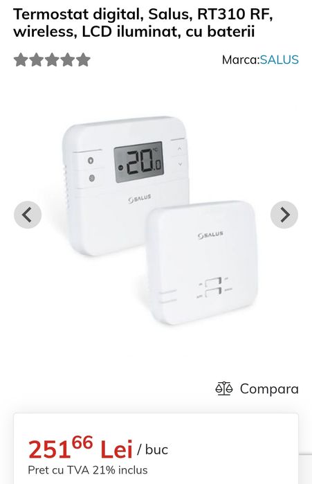2 buc - Termostat digital, Salus, RT310 RF, wireless, LCD iluminat, cu