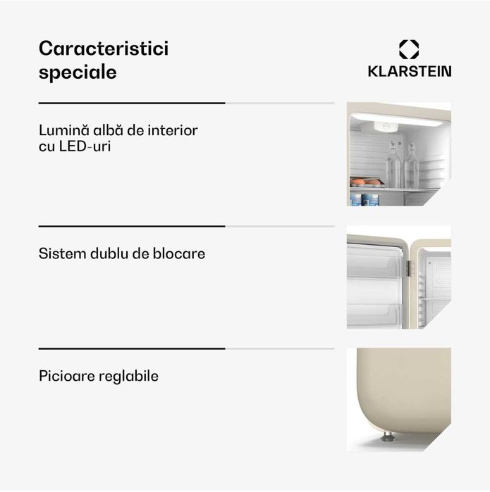 Mini frigider Klarstein Audrey Evo 49.5cm 95L, crem