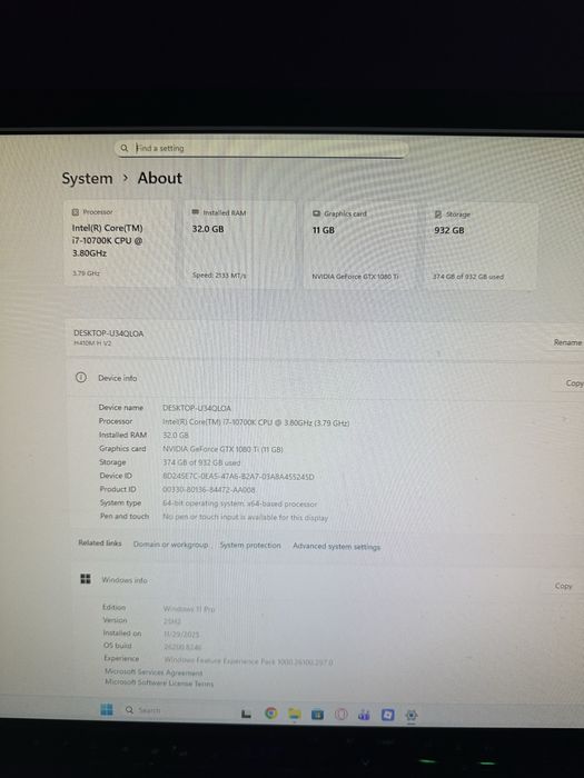 Calculator/Pc Gaming 32gb Ram, 1080ti 11 gb i7-10700k