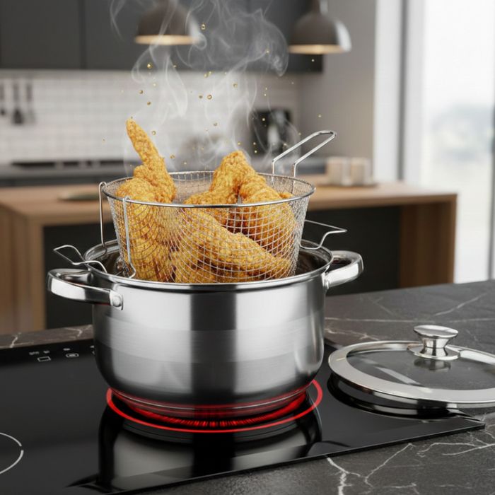 Тенджера с кошница за пържене и стъклен капак Cheffinger  Ø24 см – ино