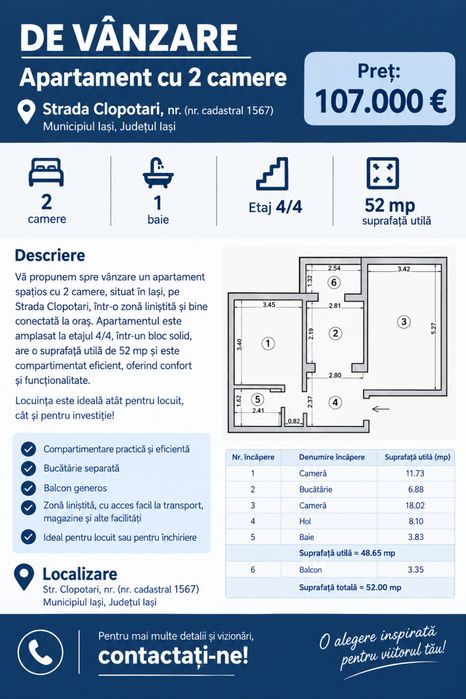 apartament 2 camere decomandat