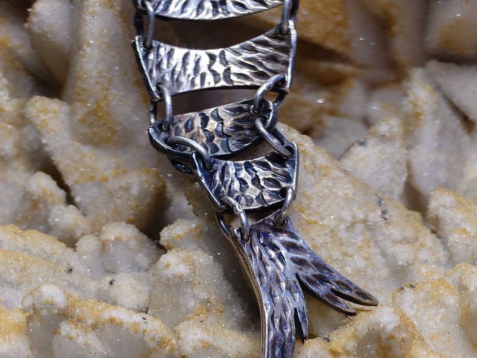 Pandantiv Italia vintage – pește articulat, argint emailat XXL