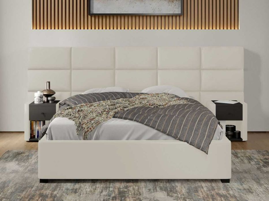 Pat tapitat Cico rabatabil 287 x 114 C2 din piele/stofa Alb Nube 1