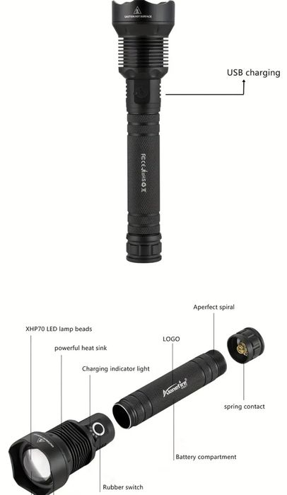 2 Baterii de 3000incluse Lanterna LED 4000lumeni 500metri Profesionala