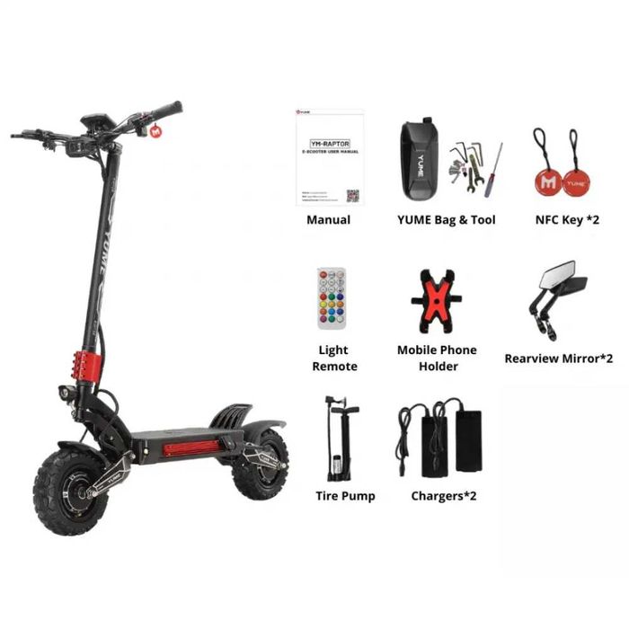 Електрическа тротинетка YUME Raptor – 2×3000W, 60V 27Ah 87km/h