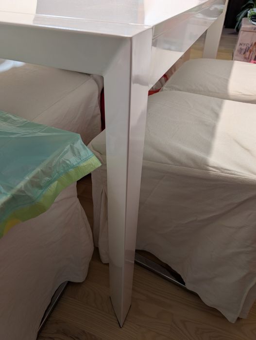 Разтегателна трапезна маса 130 х 80 см бял гланц MDF МДФ