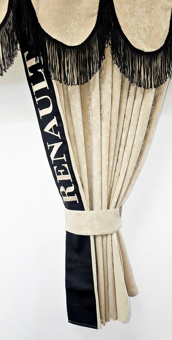 Бежови пердета за камиони RENAULT с кожена лента + кукички