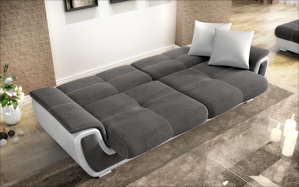 Разтегателно клик-клак канапе , сив + бяла кожа Принцес ||