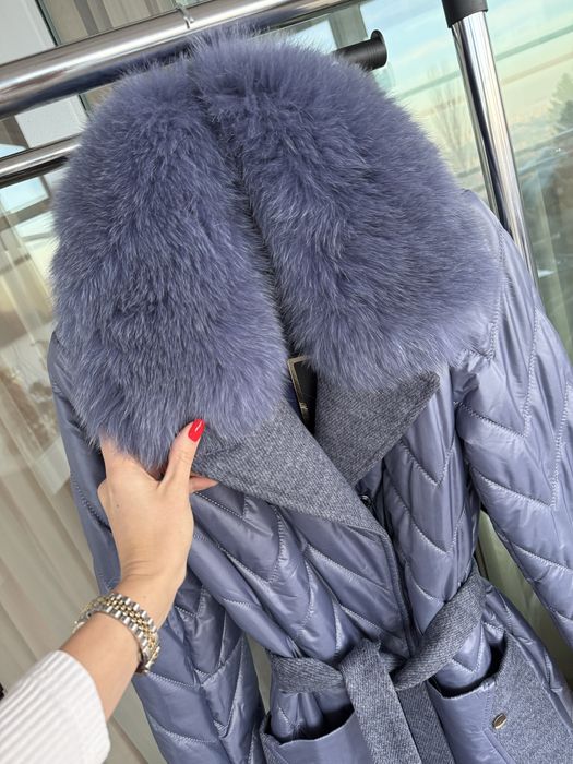 Ново палто естествен косъм лисица синьо яке