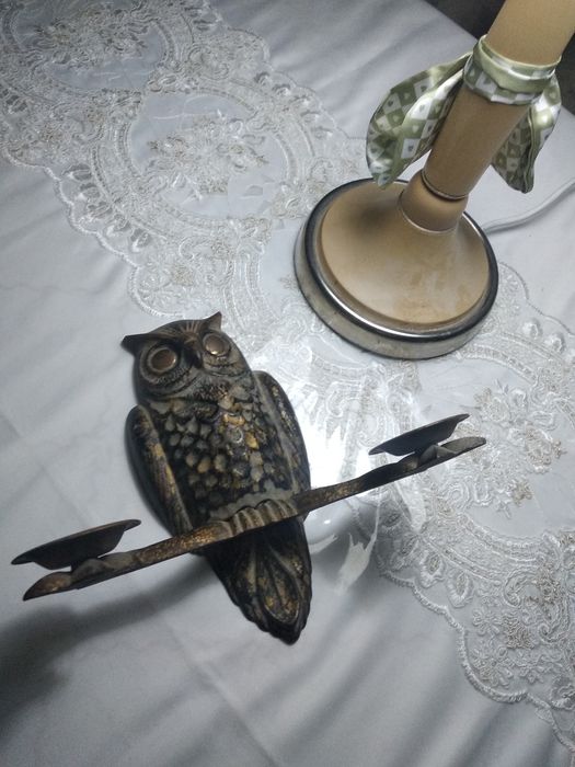 Антиквариат редкая сова подсвечник