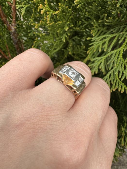 Inel model tank aur, platina si diamante